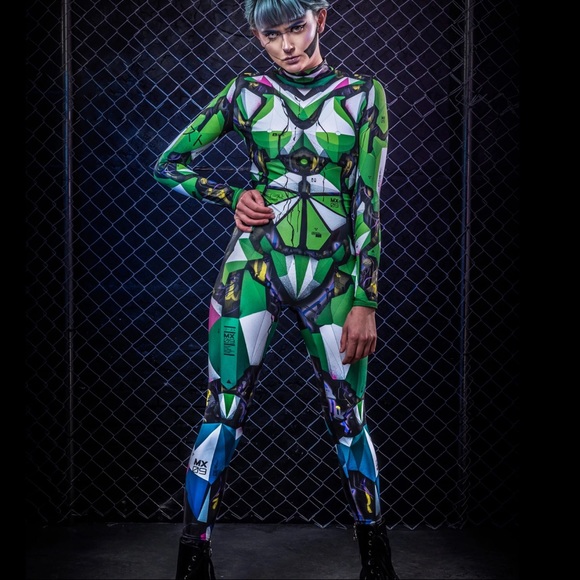 Green Geometric Women's Jumpsuit - Picture 1 of 4